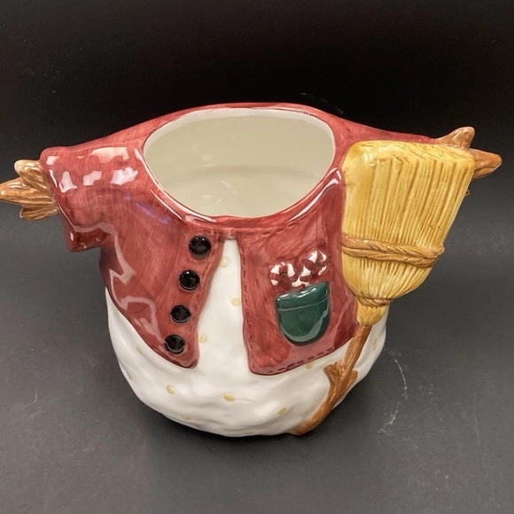 Sakura Debbie Mumm Christmas Cookie Jar Canister Snowman w/Baseball Cap & Broom - Picture 13 of 14